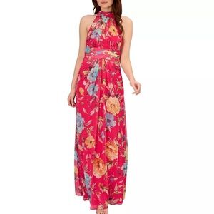 NWT ADRIANNA PAPELL Floral Sleeveless Flowy Back Zip Chiffon Maxi Dress Size 4